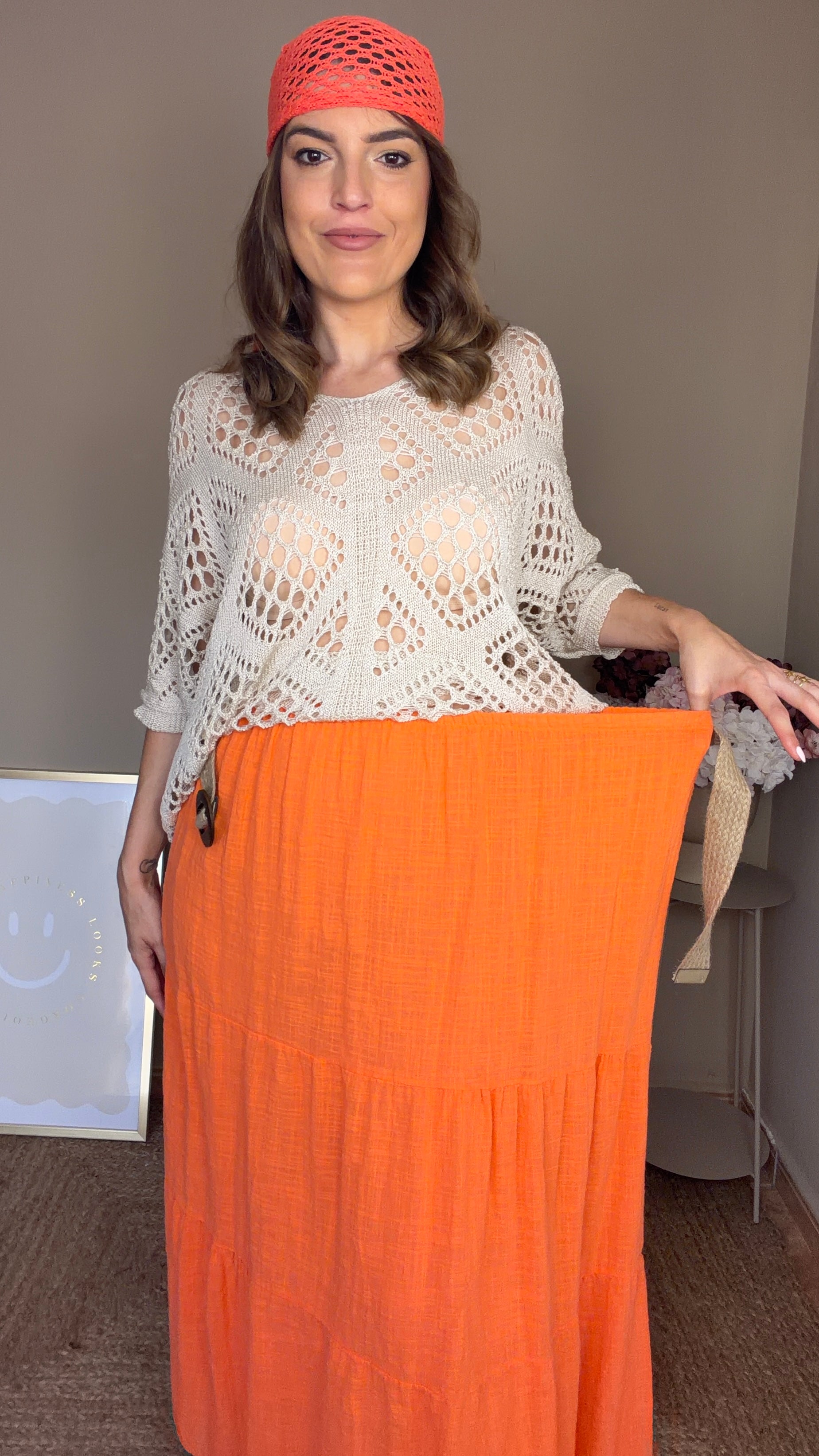 Falda lino naranja