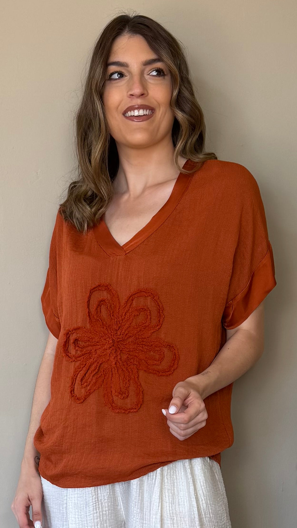 Camiseta Flor teja