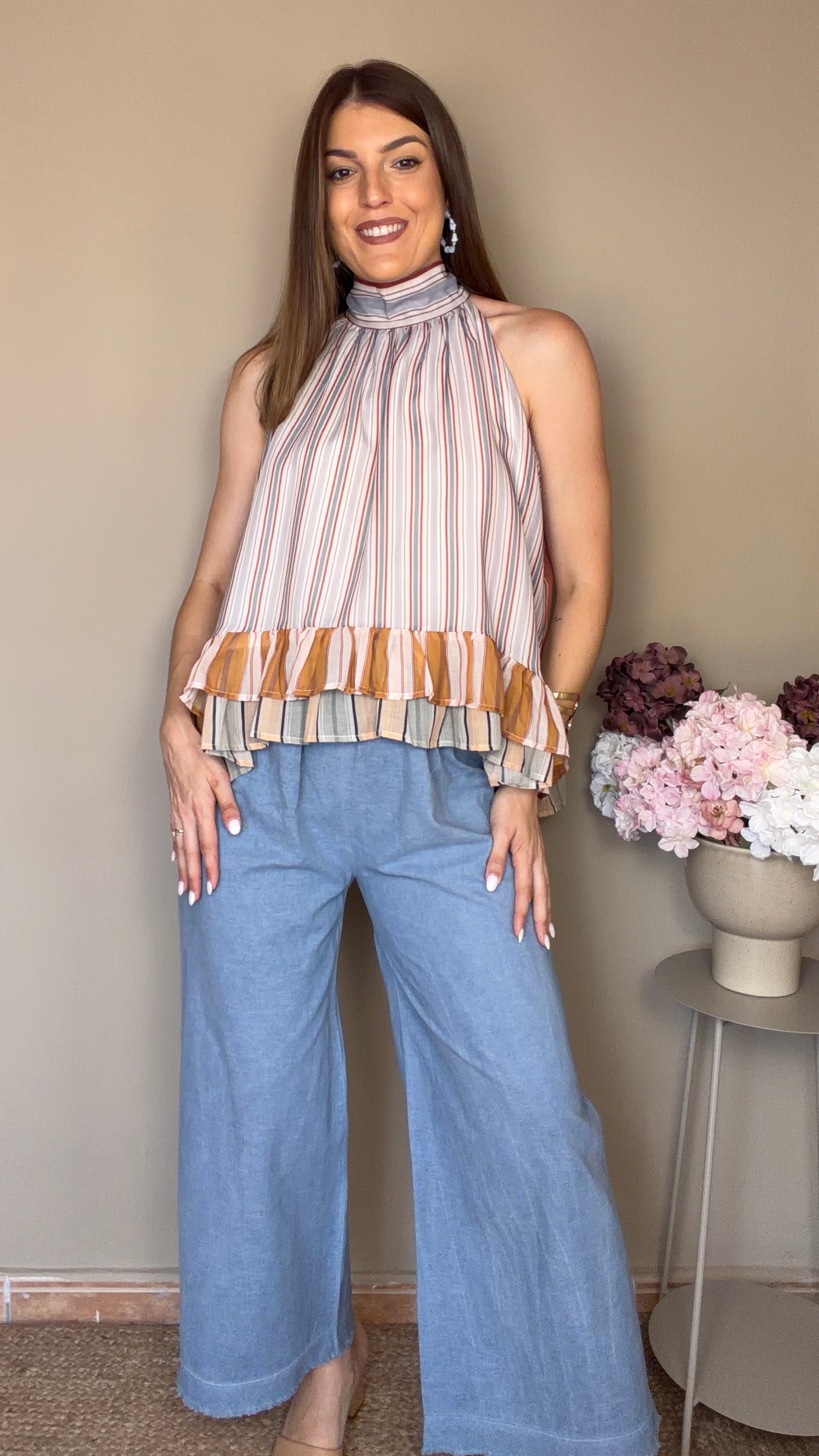 Pantalón lino azul