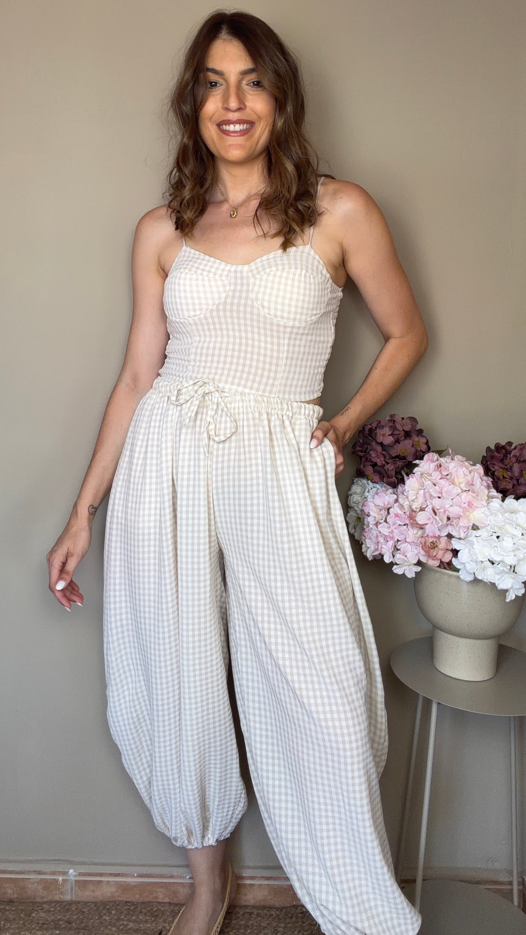 Conjunto Vichy beige