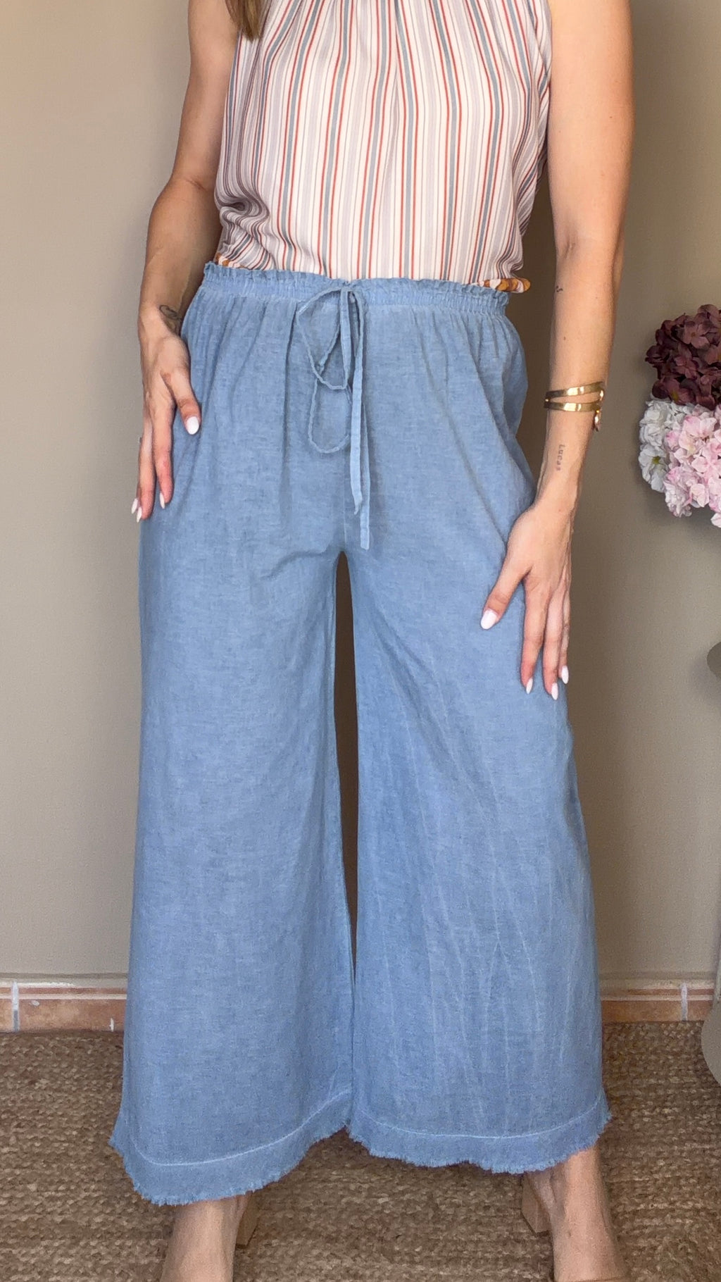 Pantalón lino azul