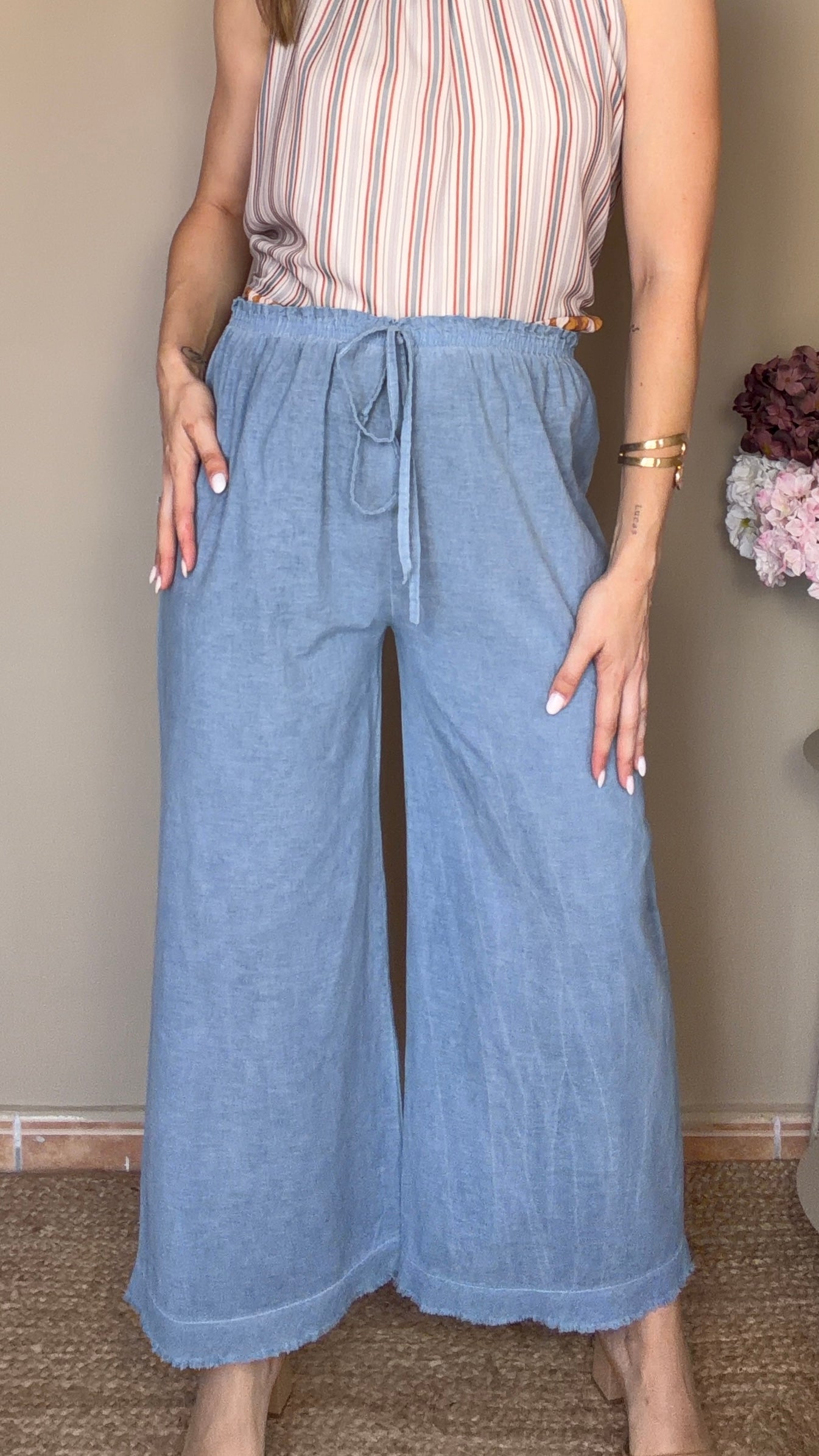 Pantalón lino azul