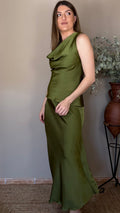 Falda satinada verde