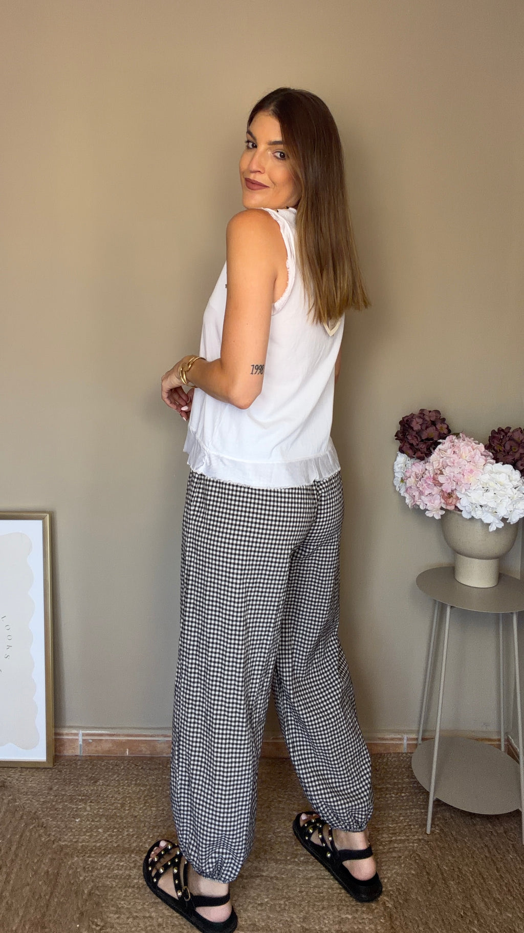 Pantalón Vichy negro