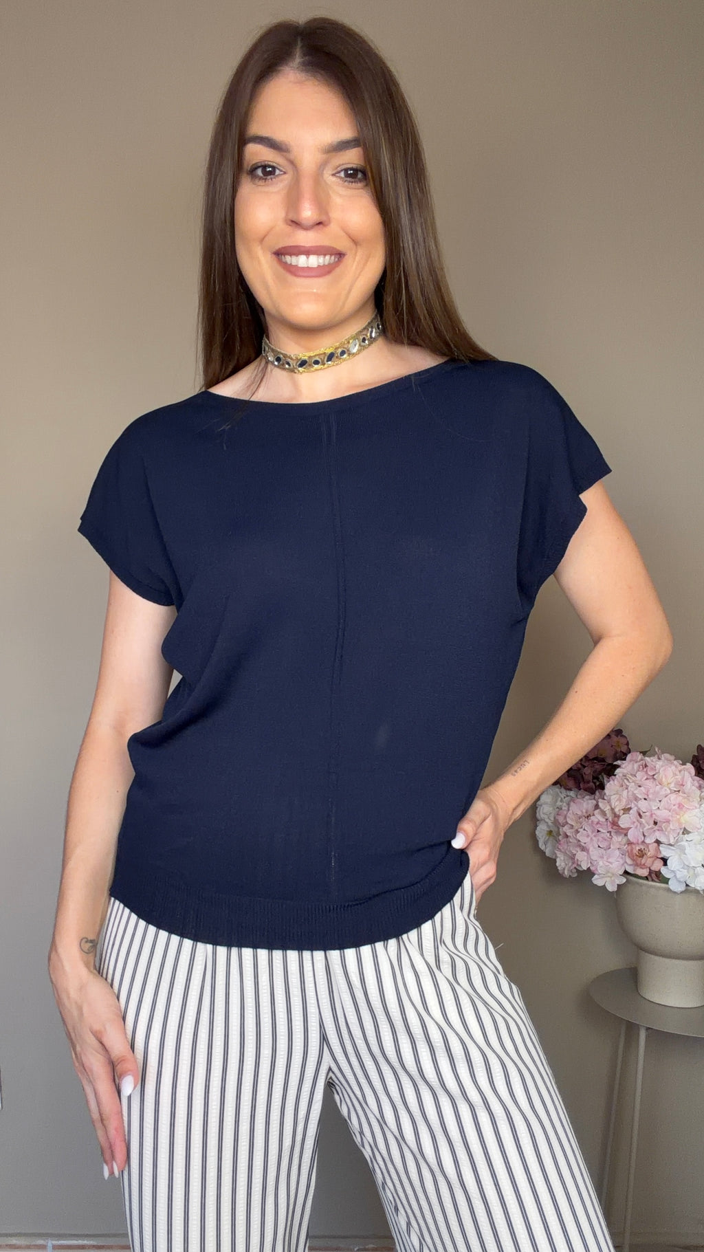 Camiseta punto azul marino