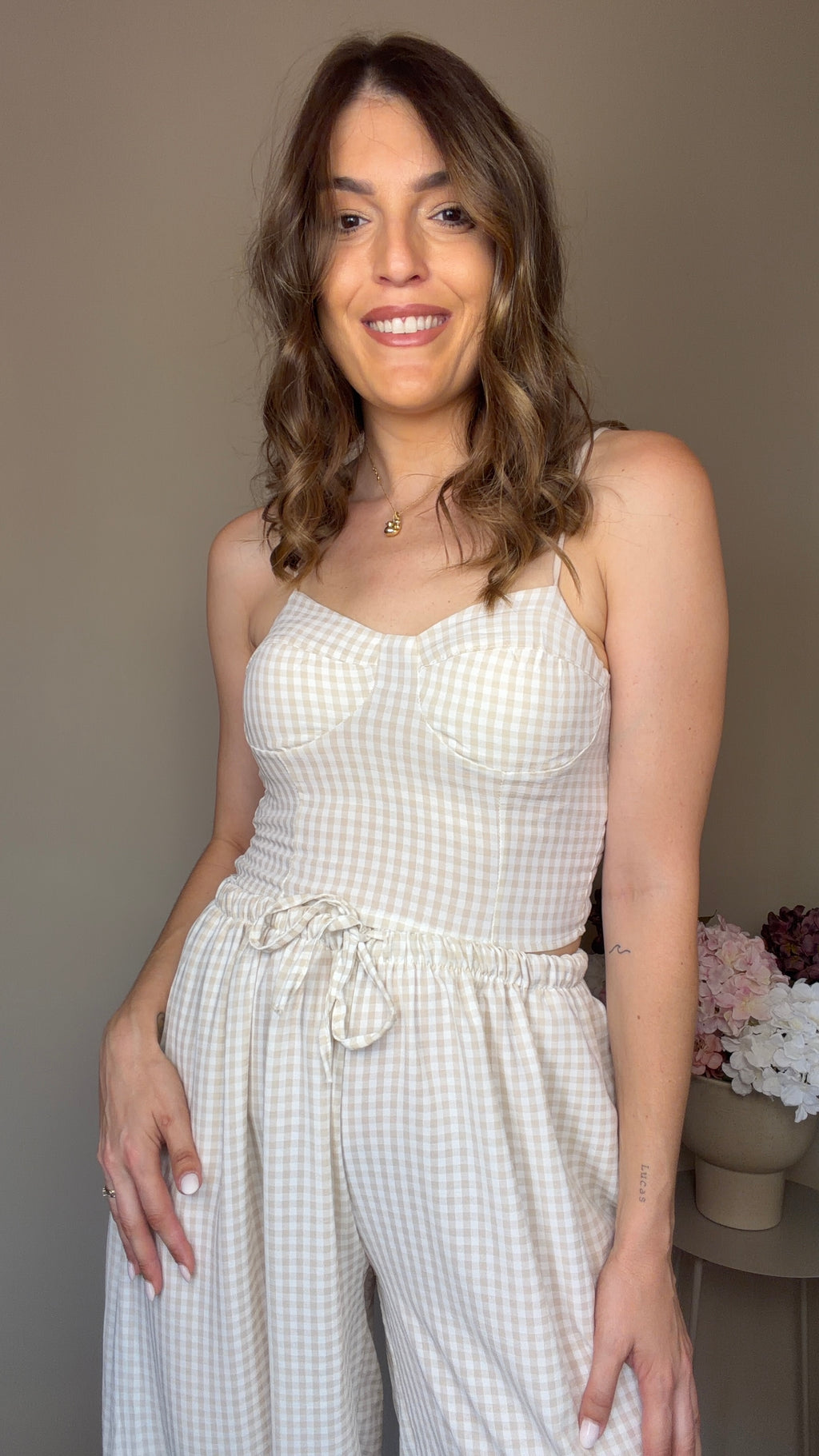 Conjunto Vichy beige