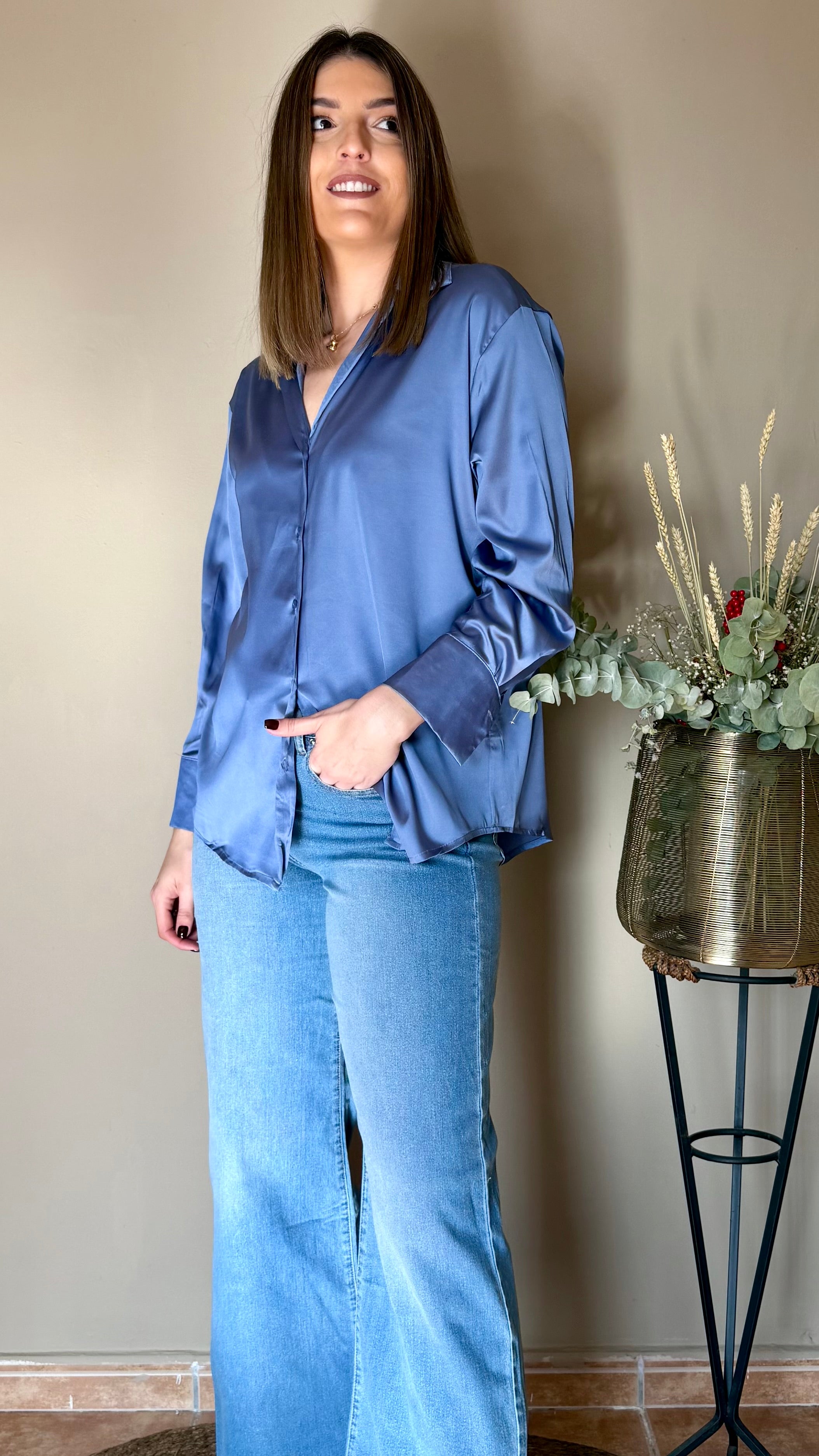 Blusa satinada Azul